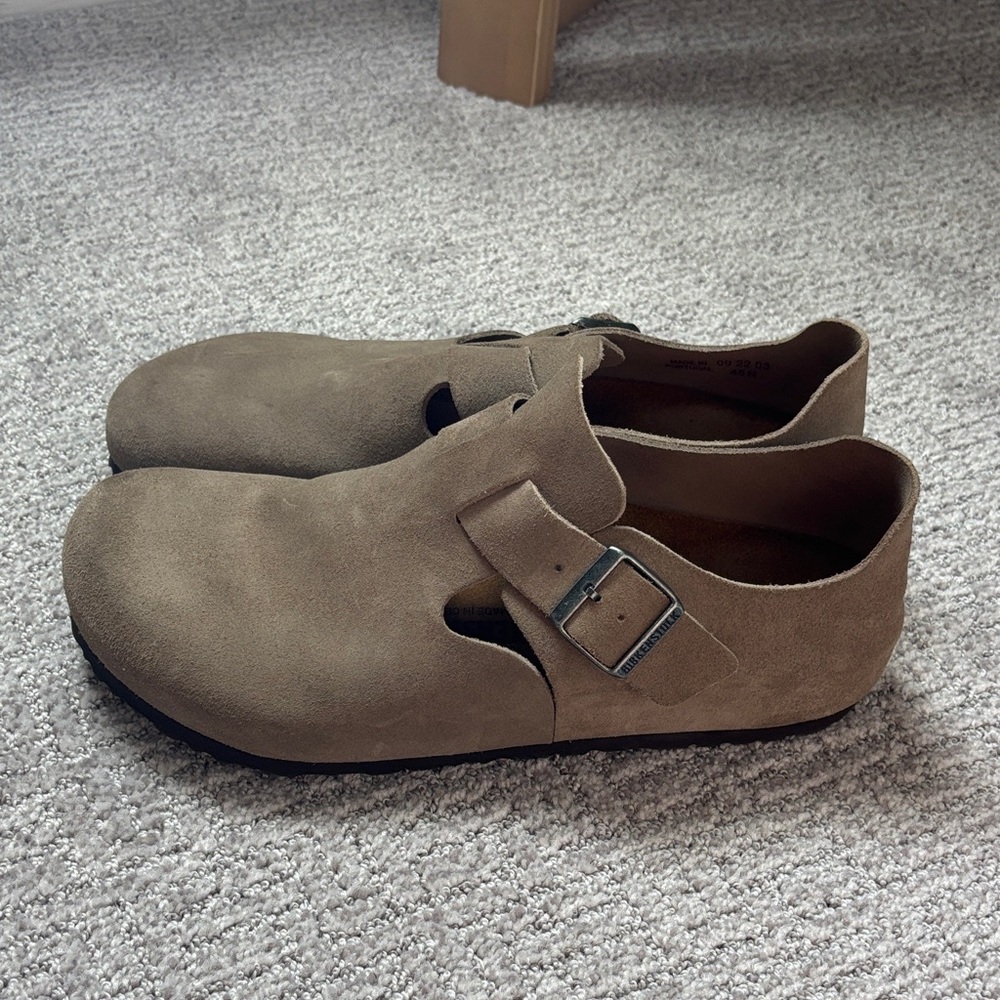 Birkenstock Men's Brown Suede Slip-Ons with Buckle